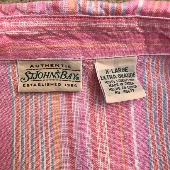 St Johns Bay Linen Top Womens Size XL Extra Large Pink Candy Stripe Relaxed Fit - Picture 4 of 9